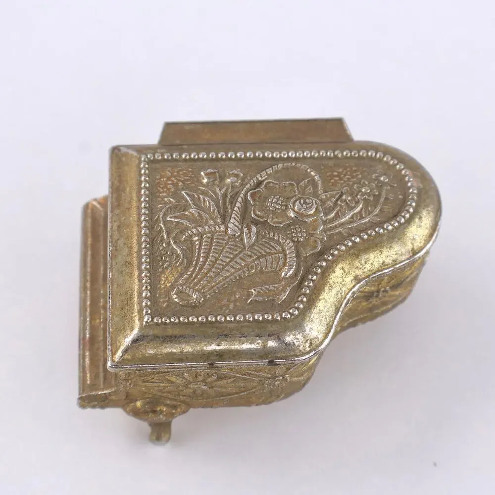 Vintage‎ Mid Century Mini Grand Piano Trinket Box Gold Metal Red Velvet Japan